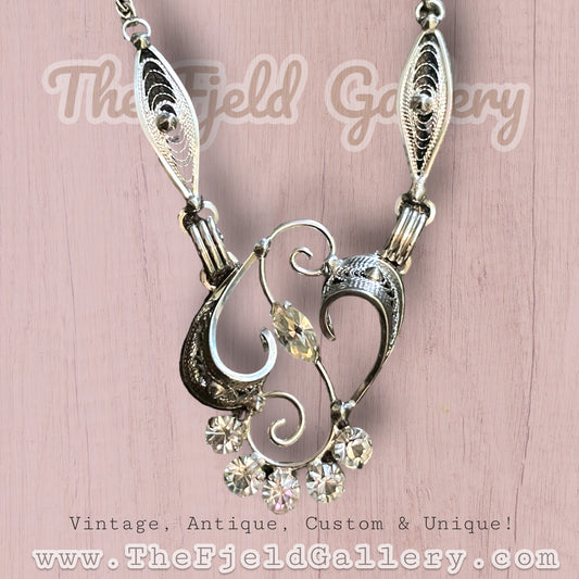 Sterling Silver Filigree Amy Lee Designer Crystal Necklace