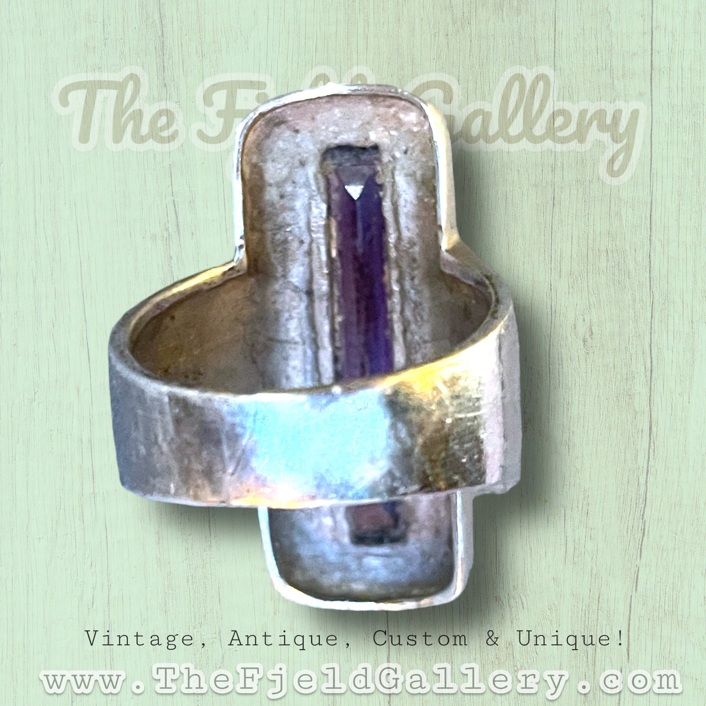 Sterling Silver Modernist Geometric Amethyst Long Ring