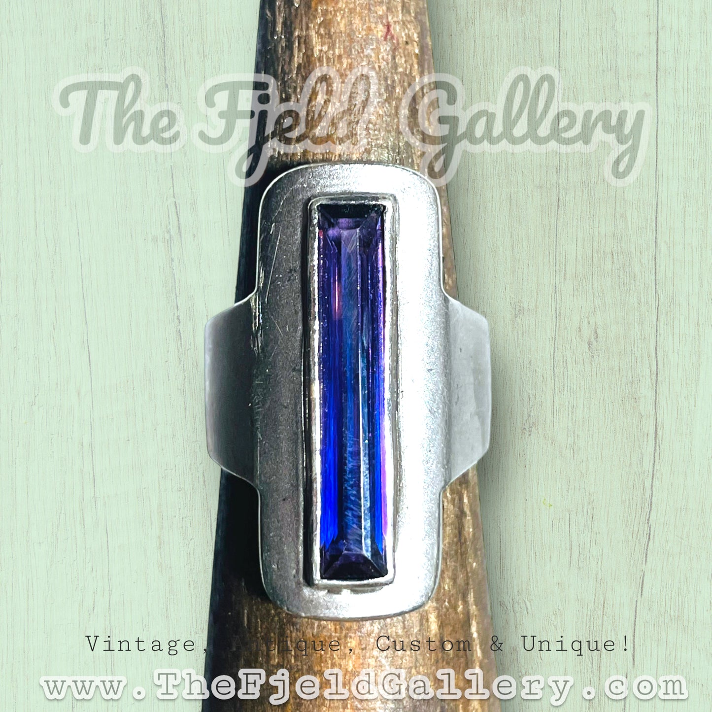 Sterling Silver Modernist Geometric Amethyst Long Ring