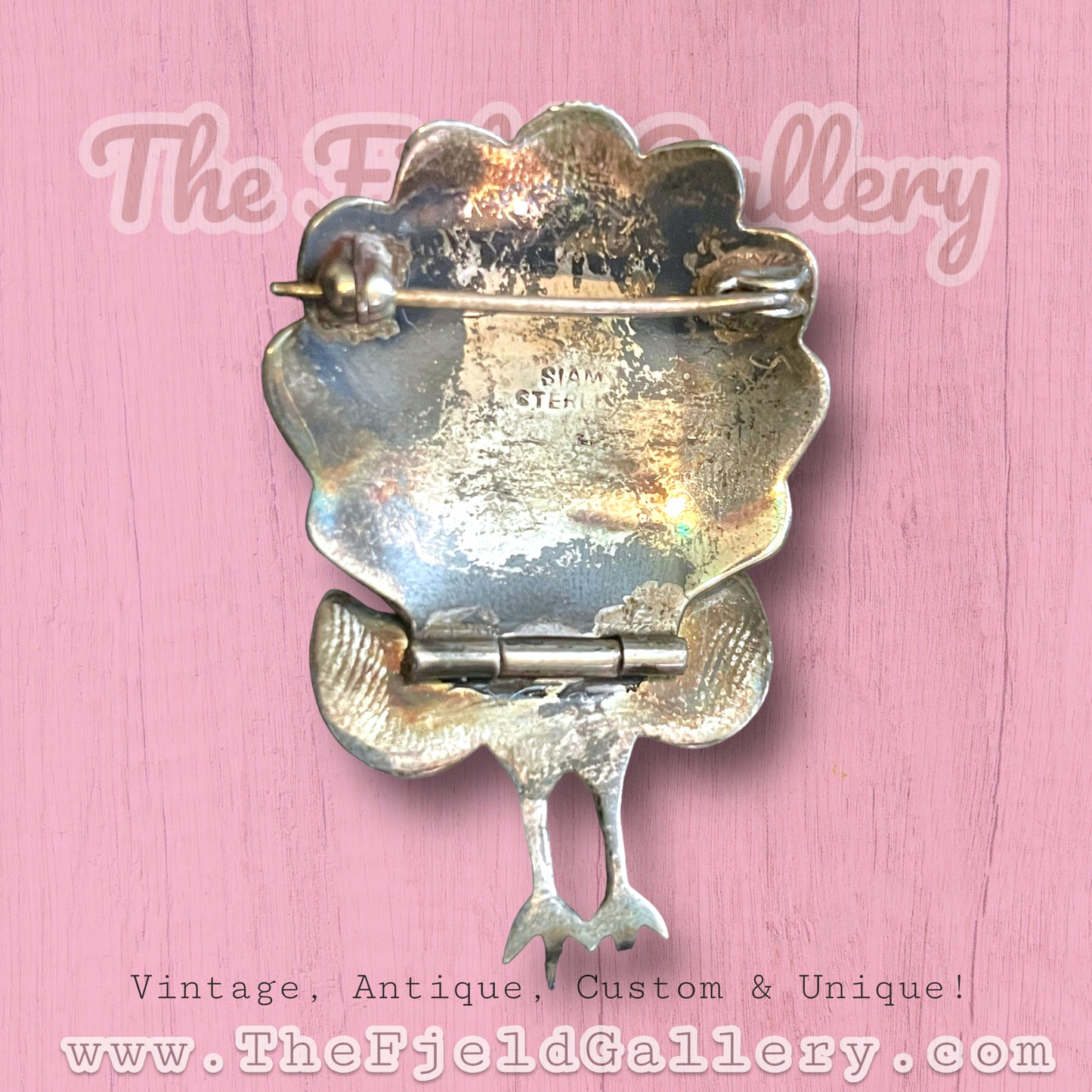 Siam Sterling Red & Blue Cloisonné Enamel Vermielle Brooch & Earring Set