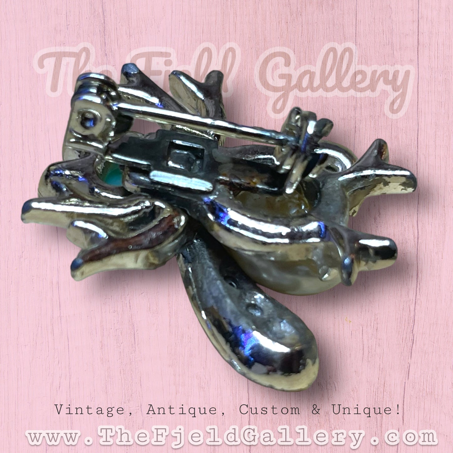 Vintage Turquoise & Ruby Aurora Borealis Crystal Rhinestone Fly Insect Brooch