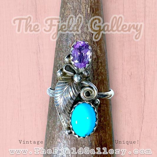 Sterling Silver Turquoise & Amethyst Ring