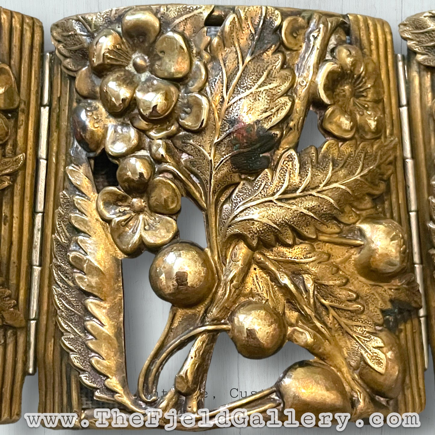 Antique Brass Repoussé Huge Hinged Arm Cuff Gauntlet Bracelet
