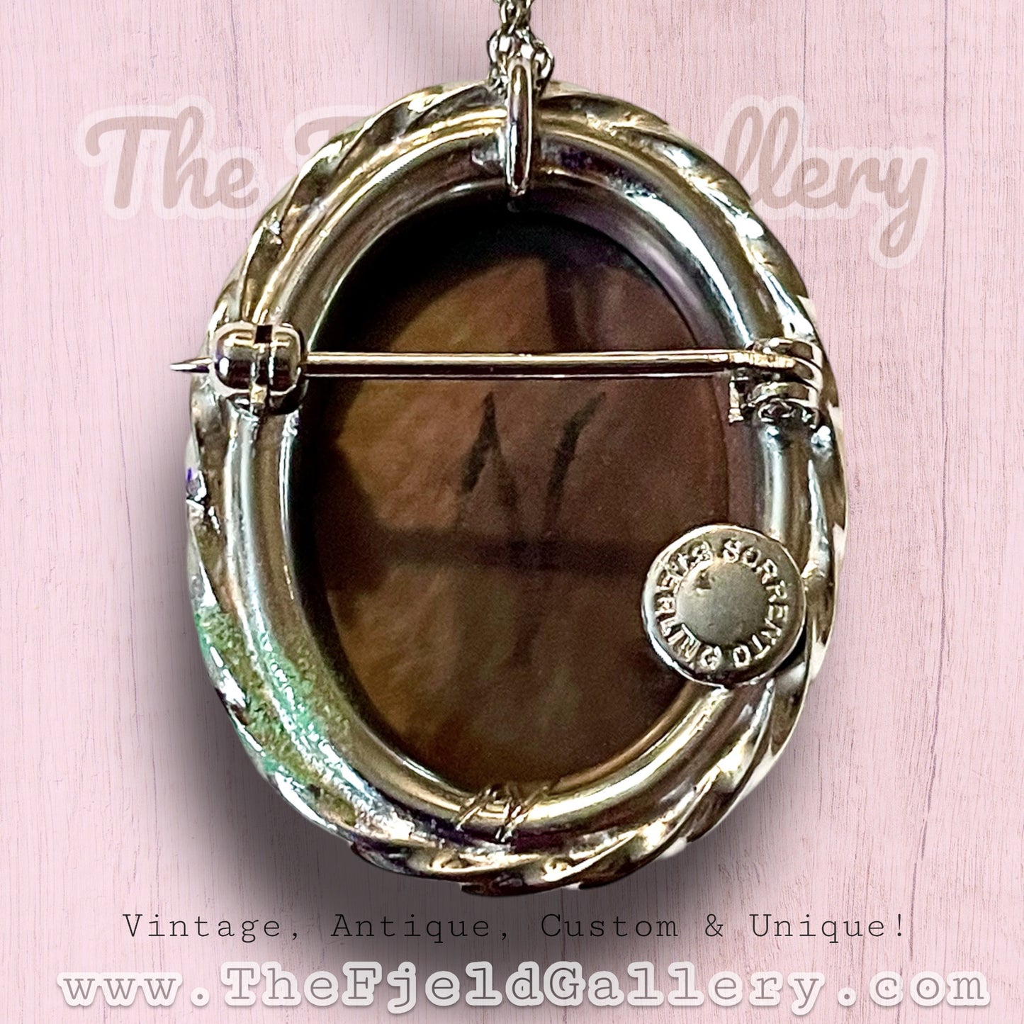 Vintage Sorrento Sterling Silver Abalone Cameo Necklace