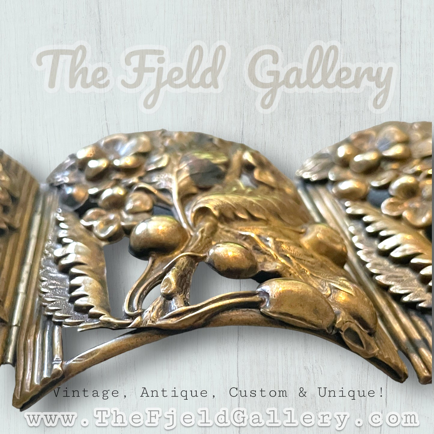 Antique Brass Repoussé Huge Hinged Arm Cuff Gauntlet Bracelet