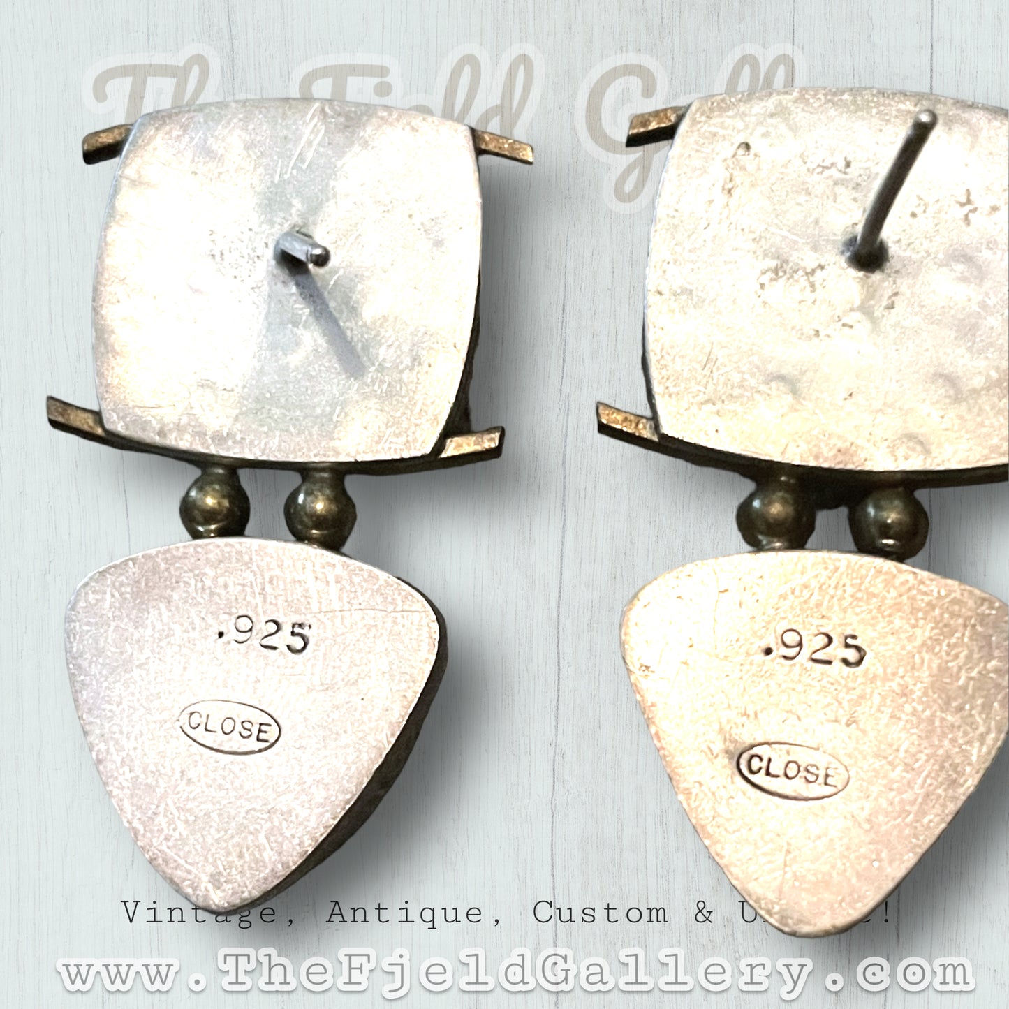 Sterling Silver & Brass Onyx Gemstone Mod Geometric CLOSE Earrings