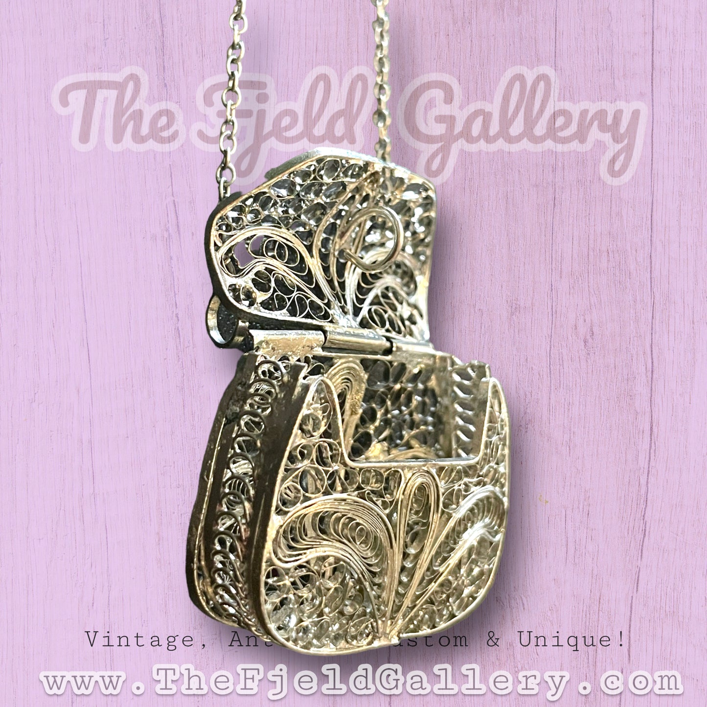 Antique Silver Filigree Articulating Purse Necklace