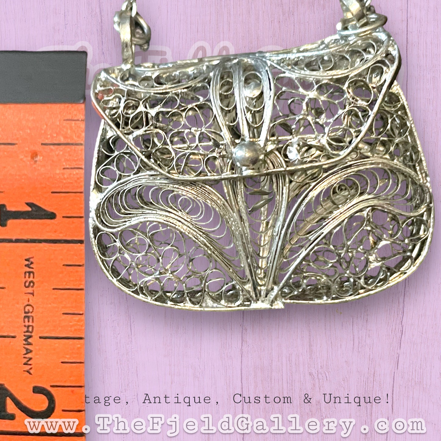 Antique Silver Filigree Articulating Purse Necklace