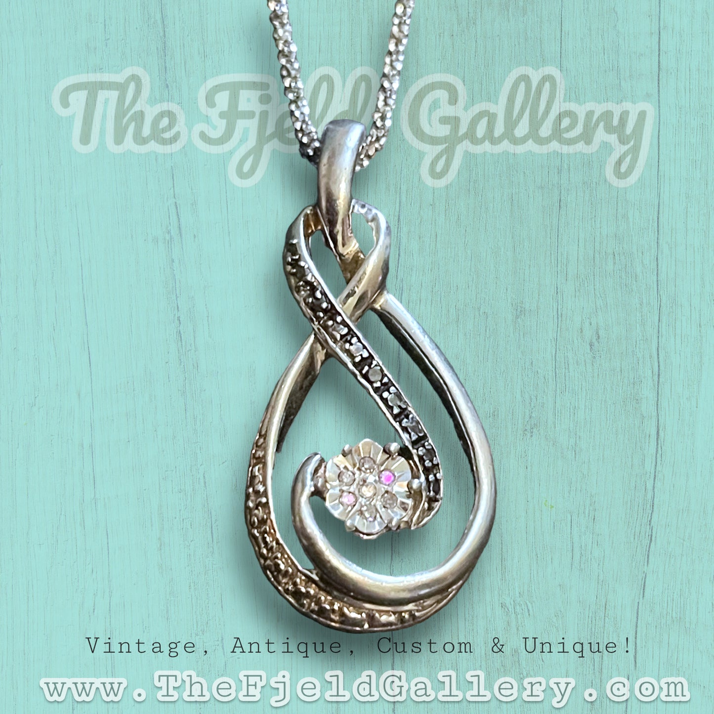 Sterling Silver Black & White Diamond Flower Necklace