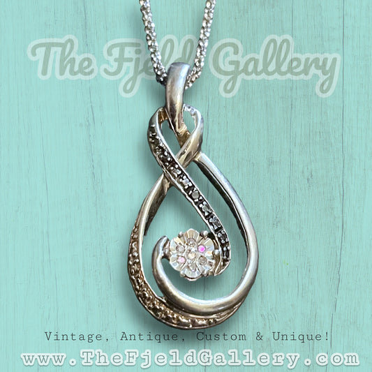 Sterling Silver Black & White Diamond Flower Necklace