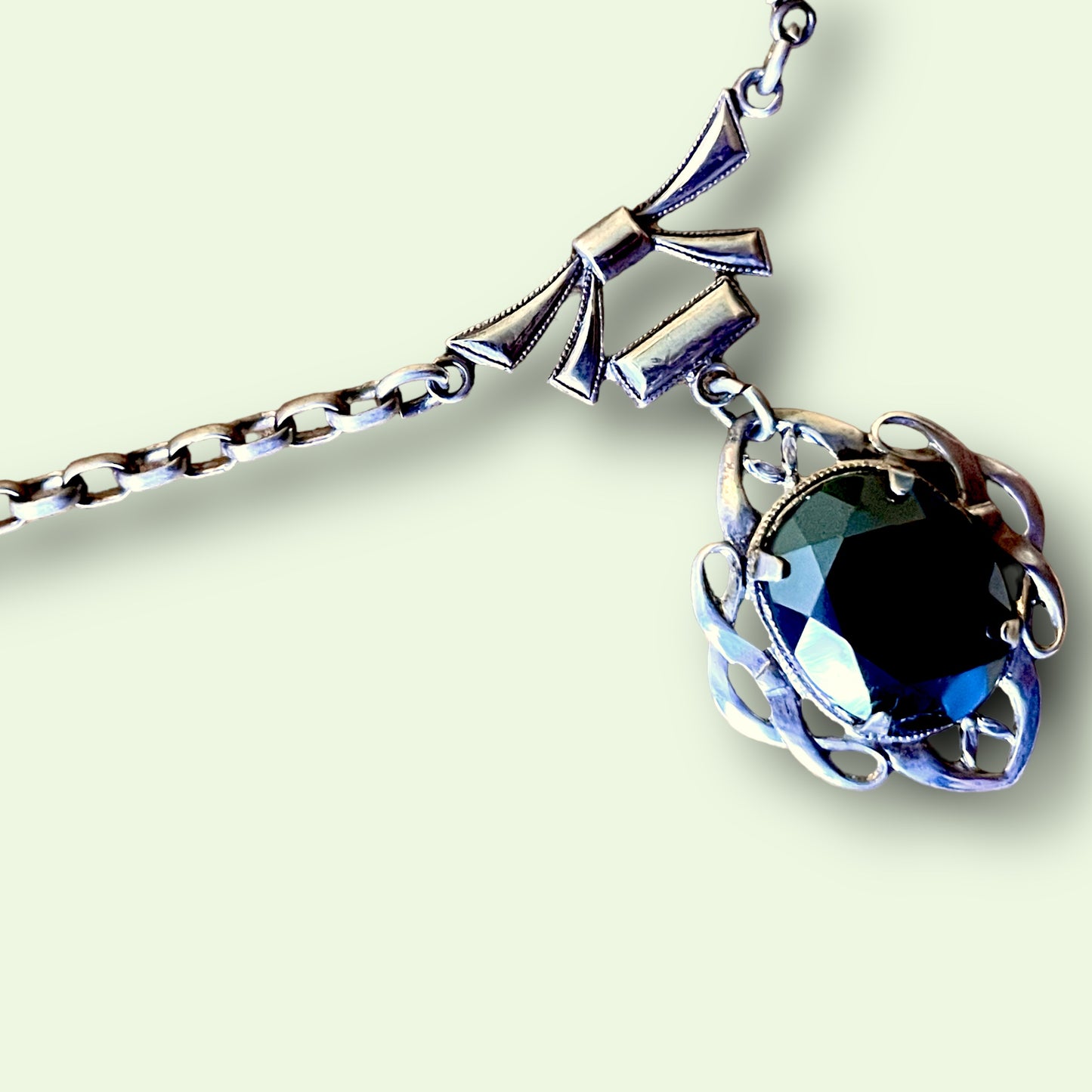 Art Nouveau Sterling Silver & Hematite Bow Festoon Necklace