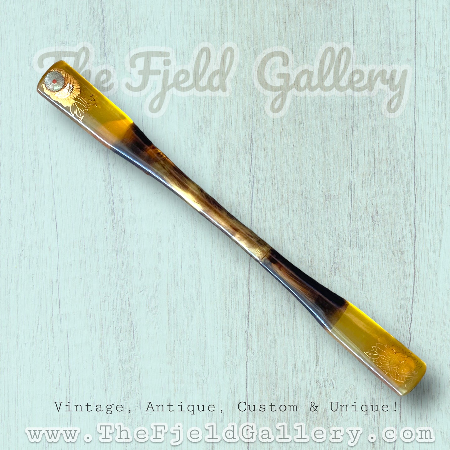 Antique Faux Tortoise Shell Hair Pin Stick with Abalone Inlay