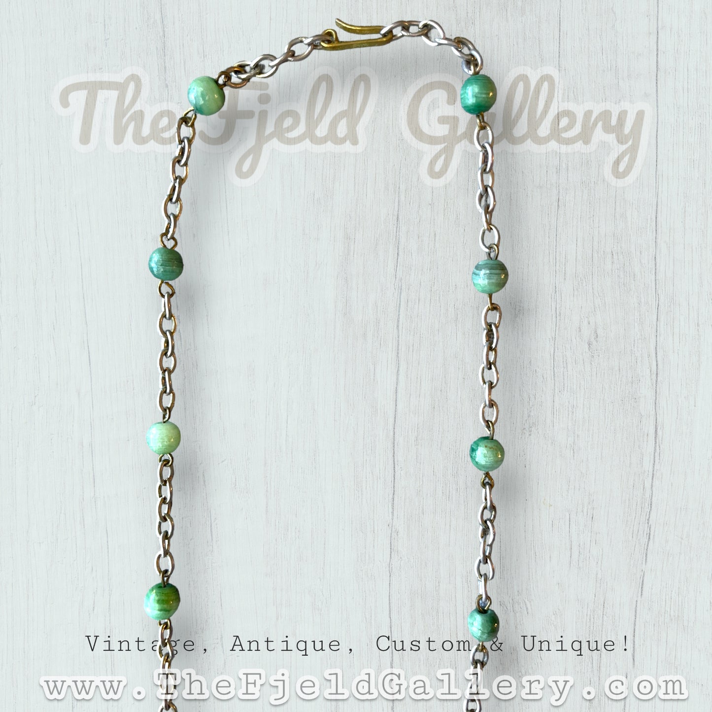 Vintage Green Jadeite Carved Face Mask Copper Necklace