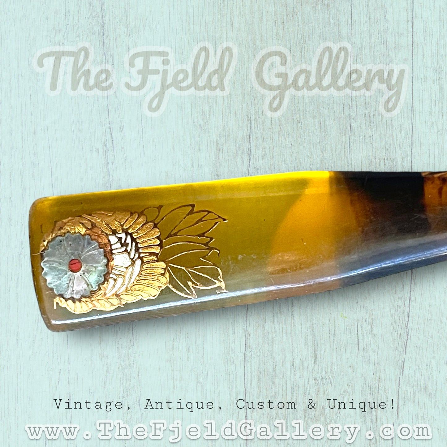 Antique Faux Tortoise Shell Hair Pin Stick with Abalone Inlay