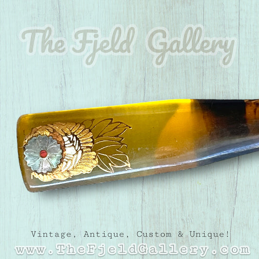 Antique Faux Tortoise Shell Hair Pin Stick with Abalone Inlay