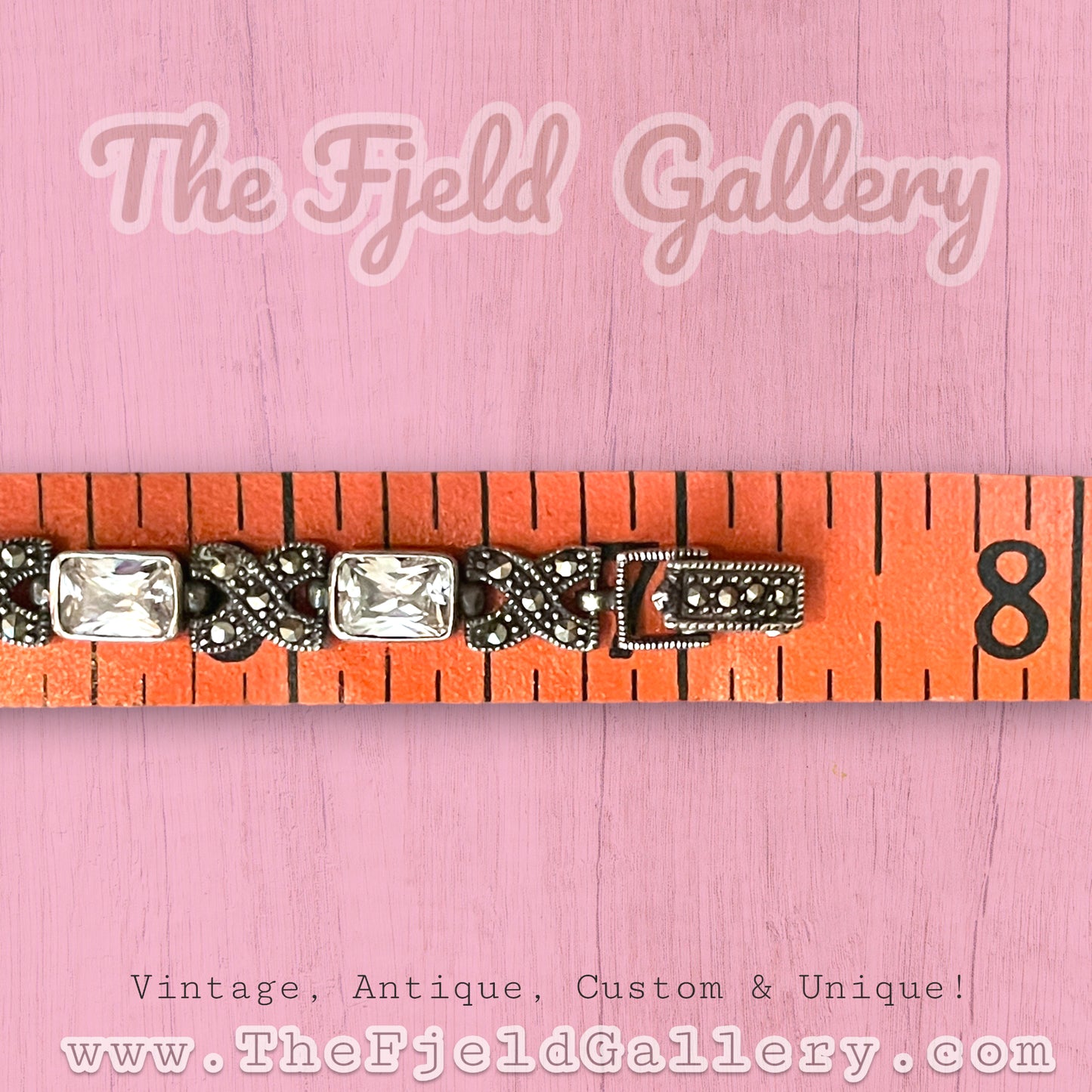 Vintage Sterling Silver, White Topaz & Marcasite Tennis Bracelet