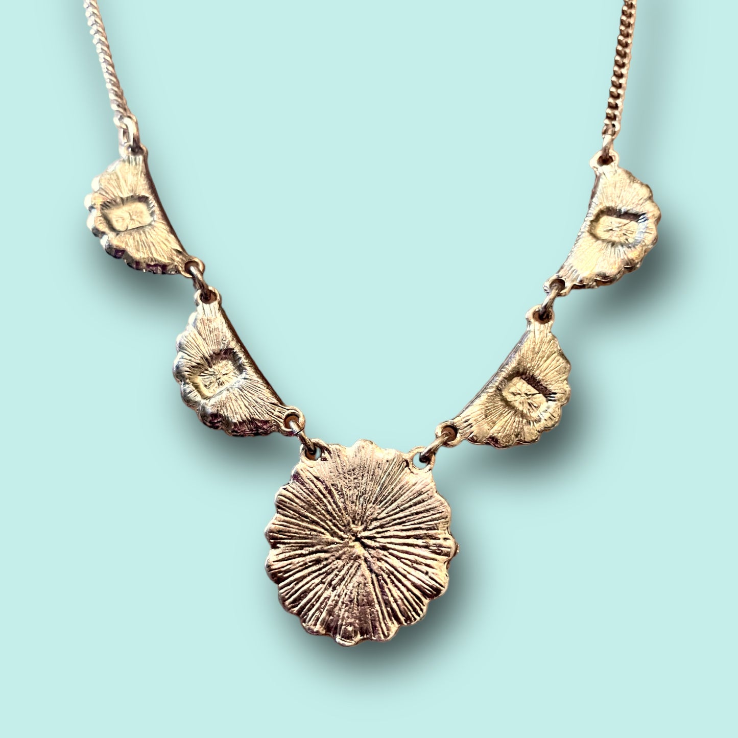 Art Nouveau Purple Art Glass & Gold Daisy Necklace
