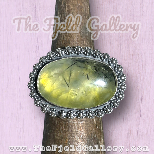 Green Rutile Quartz Sterling Silver Daisy Ring