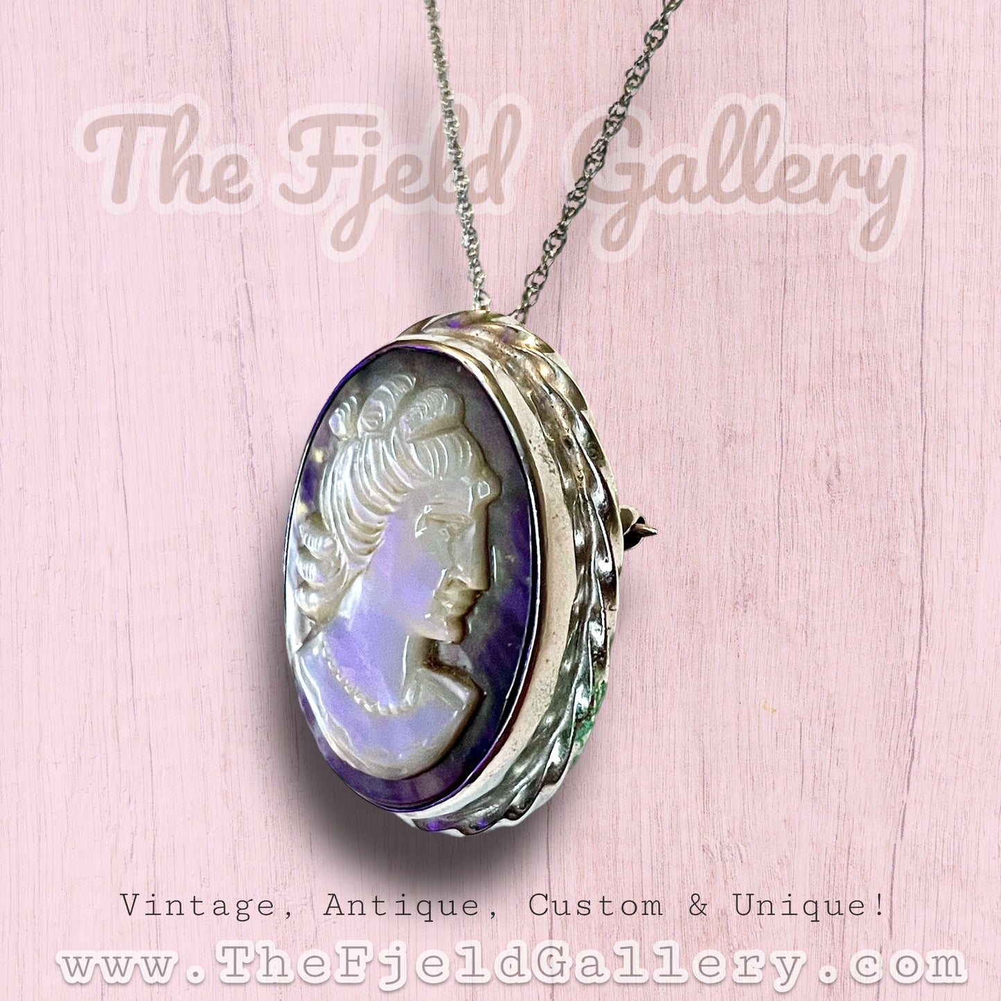 Vintage Sorrento Sterling Silver Abalone Cameo Necklace