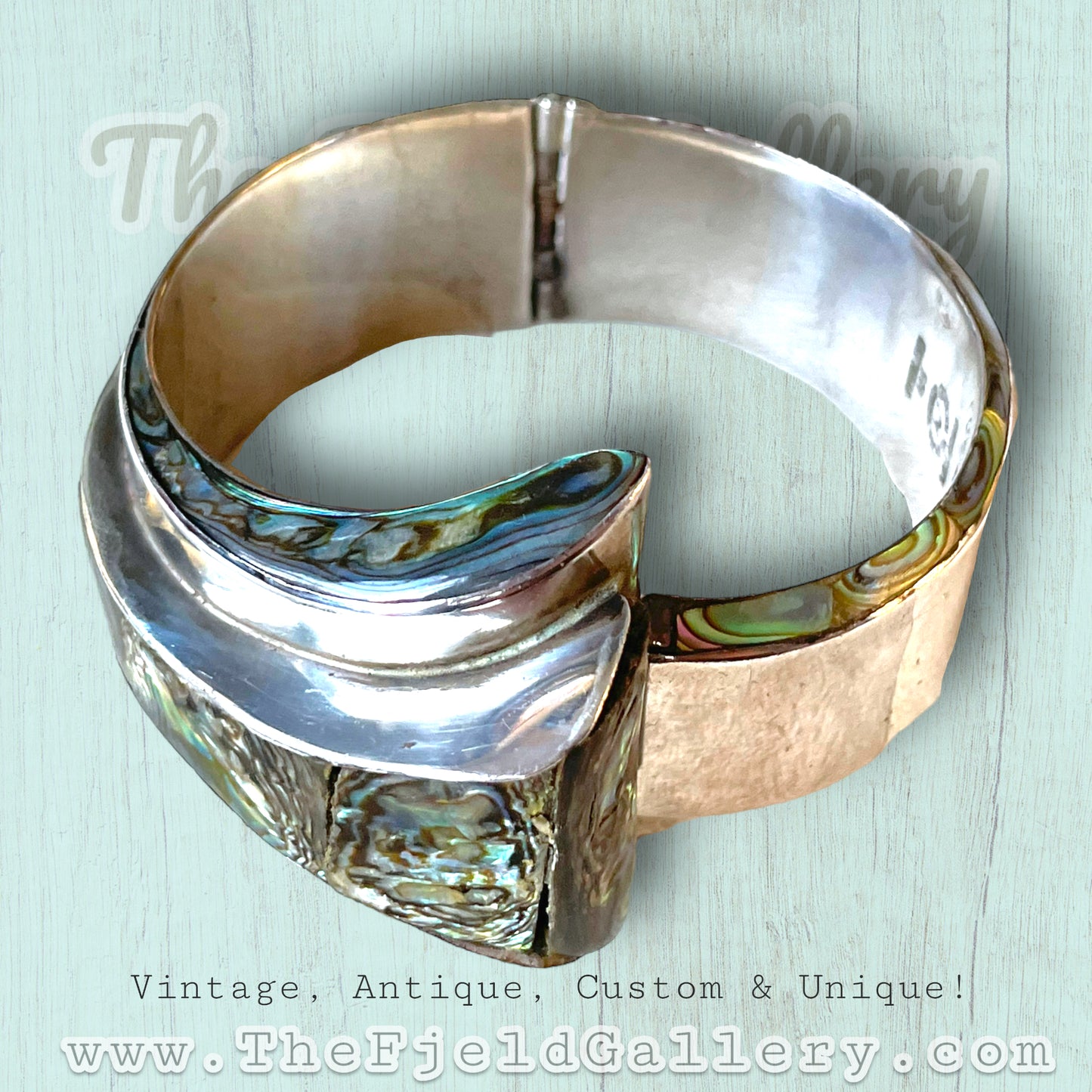 Taxco Sterling Villisana Abalone Hinged Bangle Bracelet