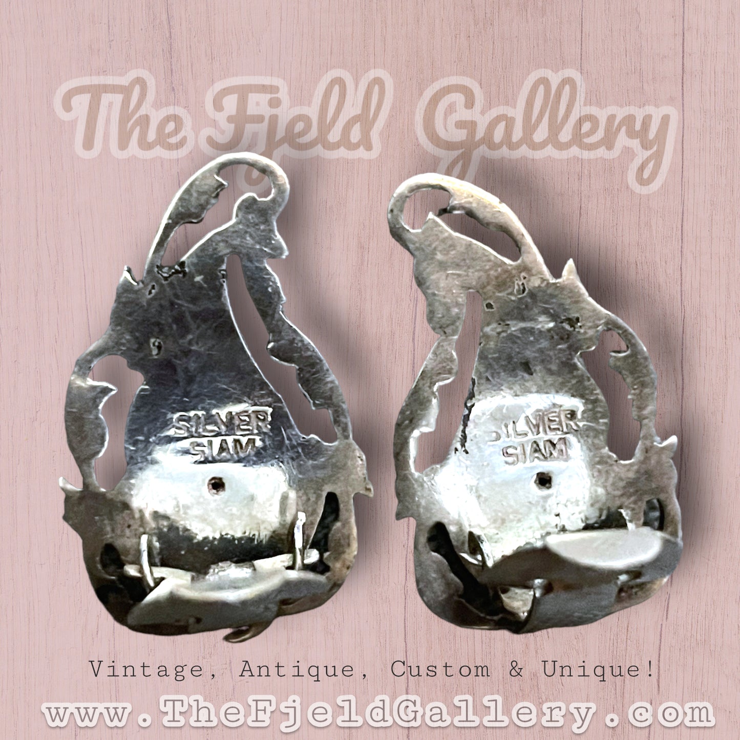 Vintage Siam Nielloware Sterling Silver Goddess Earrings