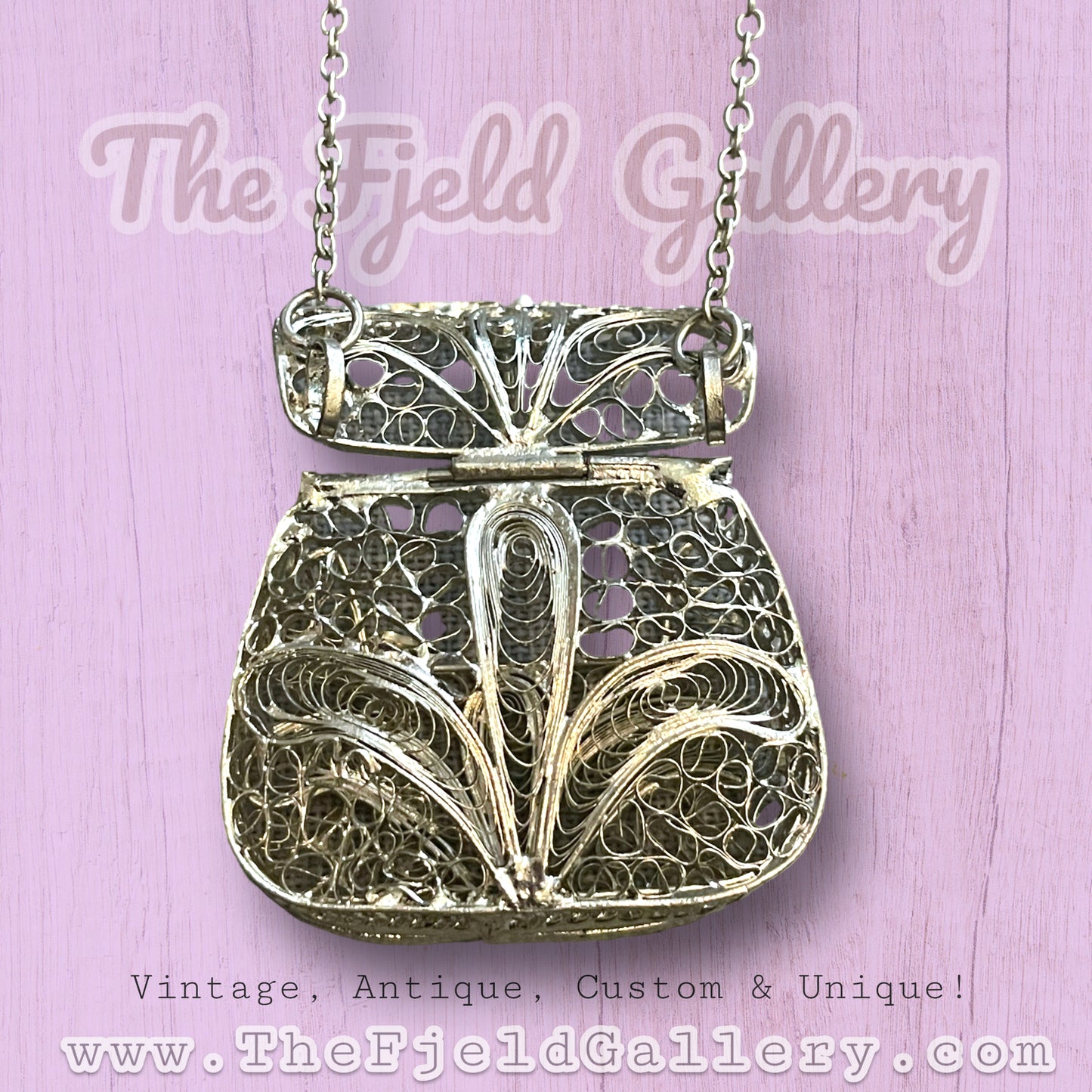 Antique Silver Filigree Articulating Purse Necklace