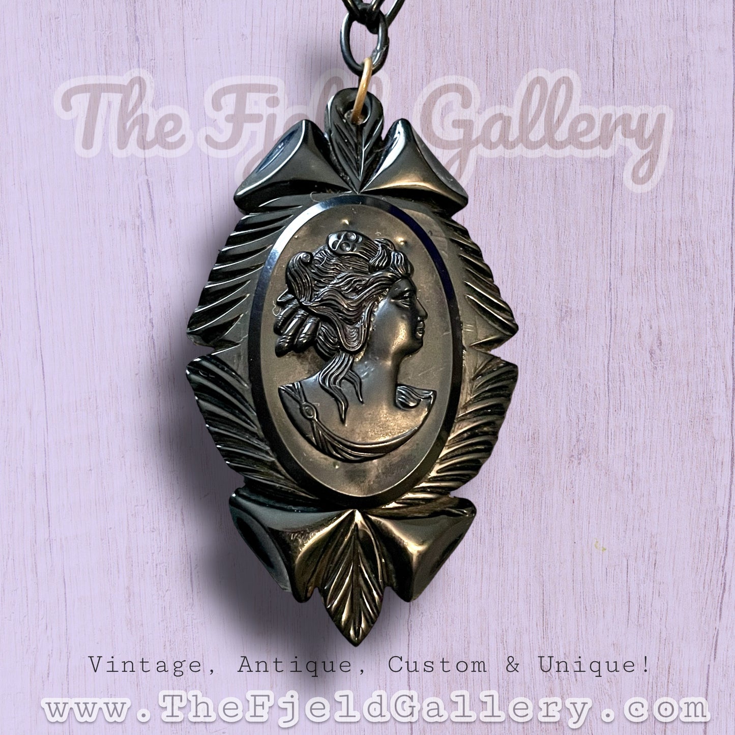 Victorian Bakelite Black Mourning Cameo Necklace