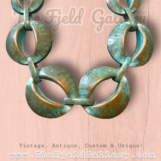 Amazing Chunky Green Patina Brass Hollow Work Chain Necklace