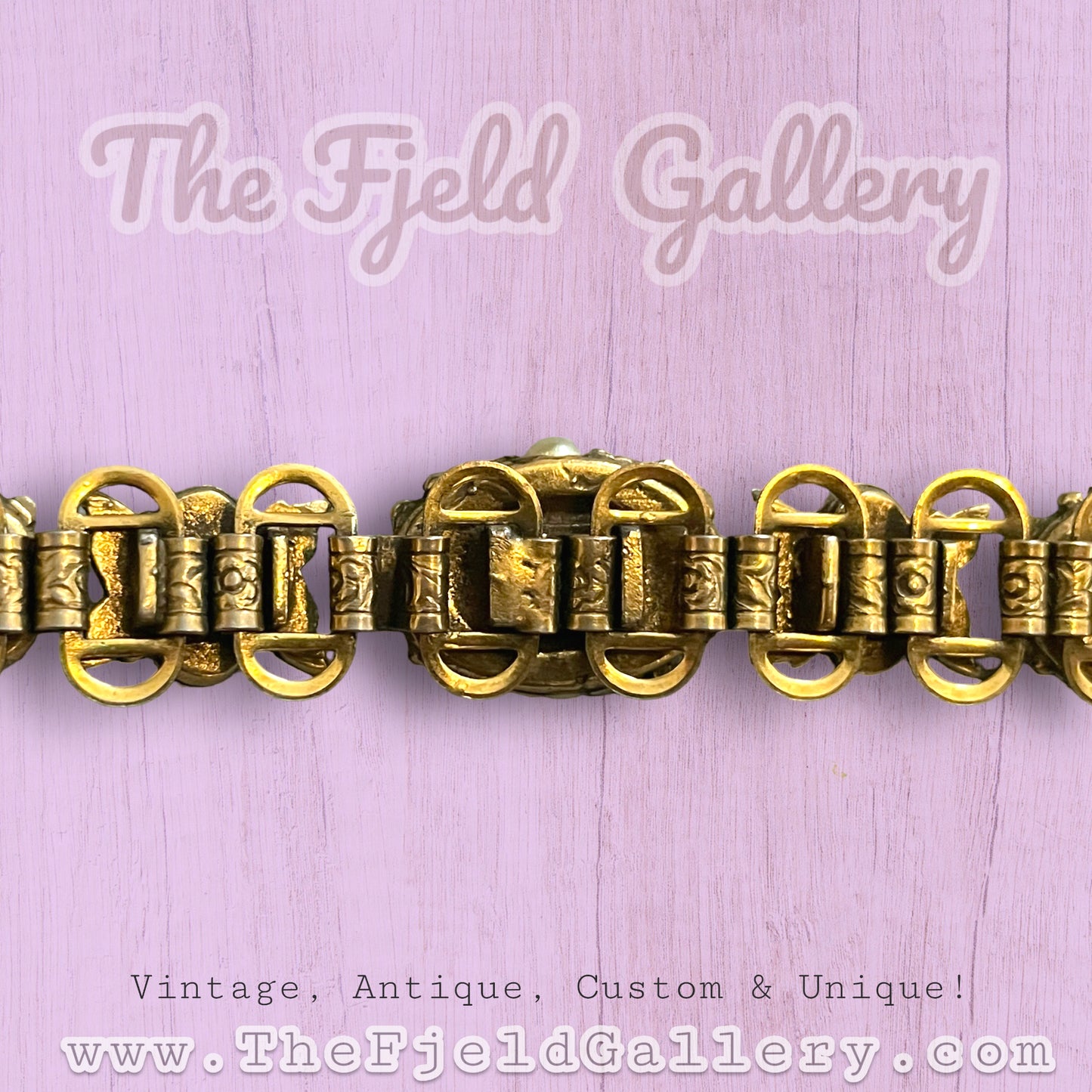 Vintage Cluster Pearl Victorian Bookchain Gold Bracelet