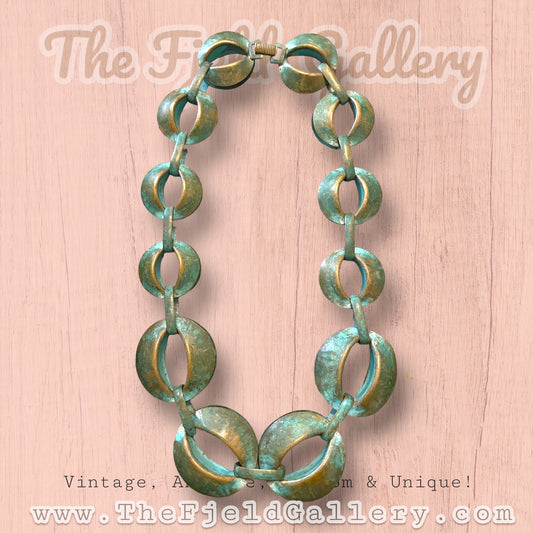 Amazing Chunky Green Patina Brass Hollow Work Chain Necklace