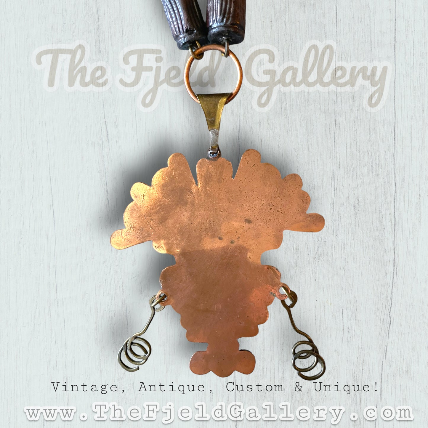 Copper & Brass Orange Stone Carved Face Mask Mexican Necklace