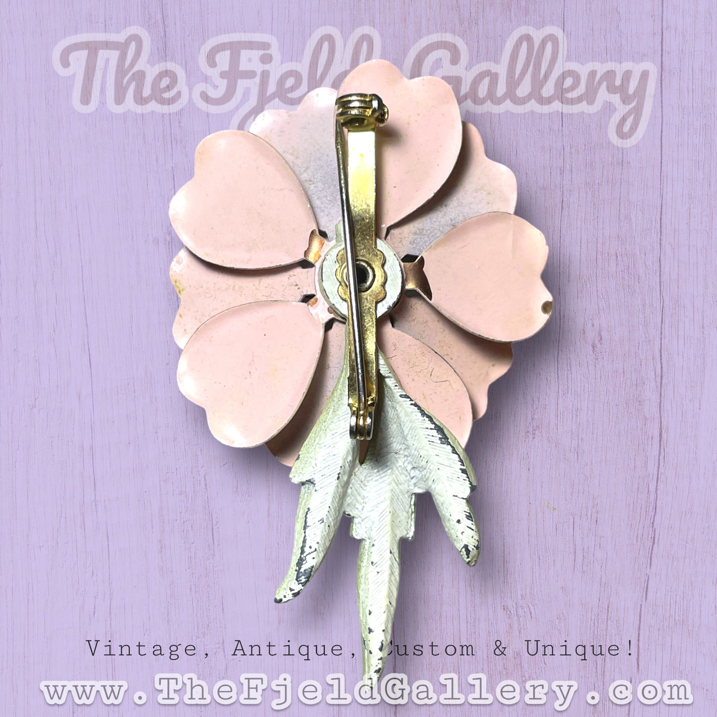 Vintage Pink & Green Enamel Flower Brooch