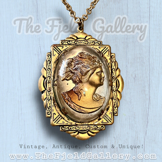 Art Nouveau Greek Gold & Silver Intaglio Cameo Necklace