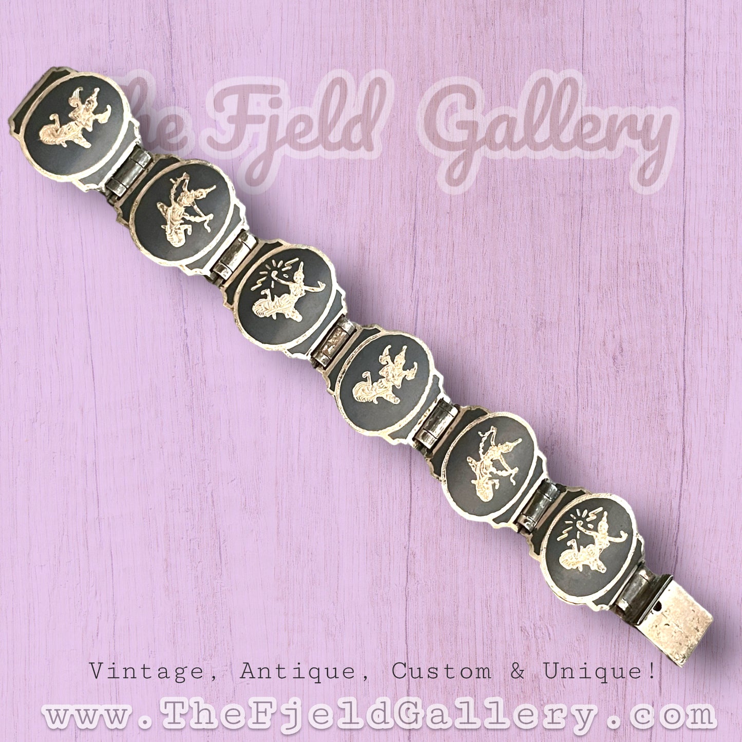 Siam Sterling Nielloware Gods & Goddess Mekkelah, Ramasoon & Angel Bracelet