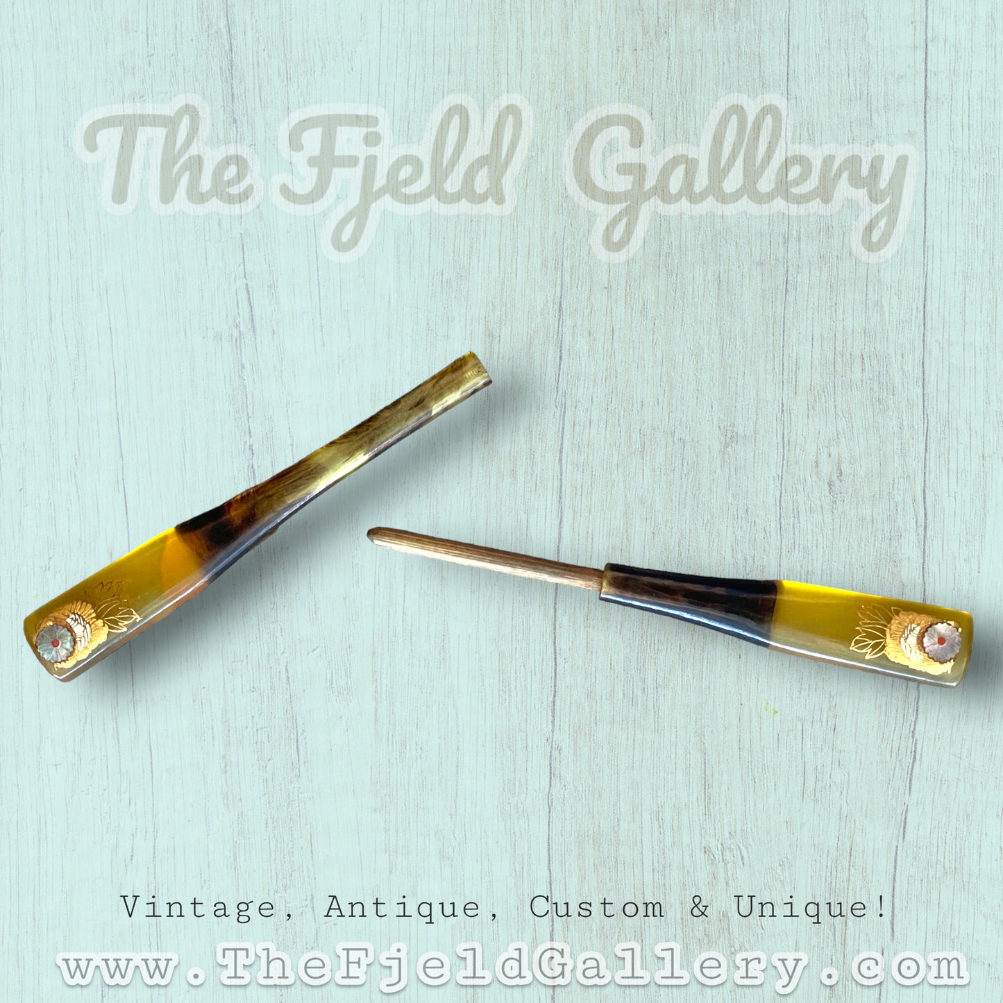 Antique Faux Tortoise Shell Hair Pin Stick with Abalone Inlay