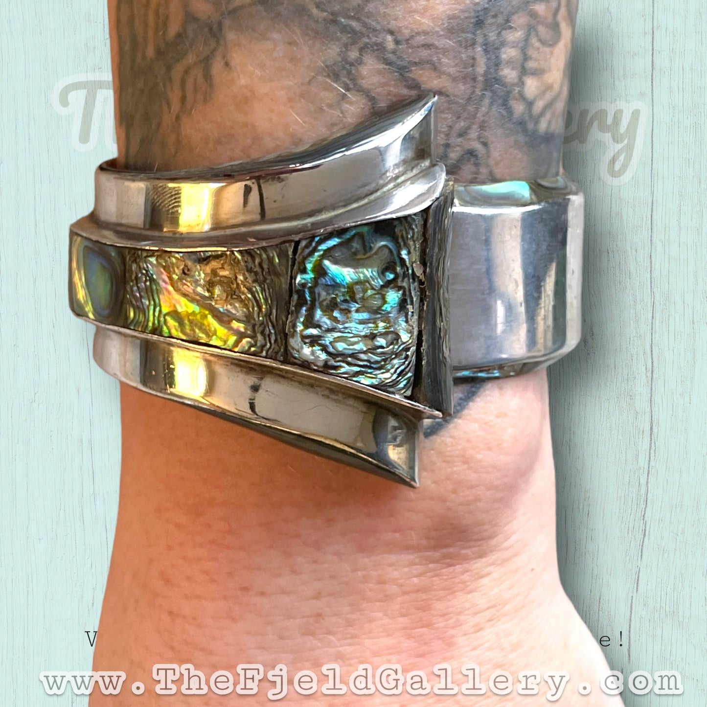 Taxco Sterling Villisana Abalone Hinged Bangle Bracelet