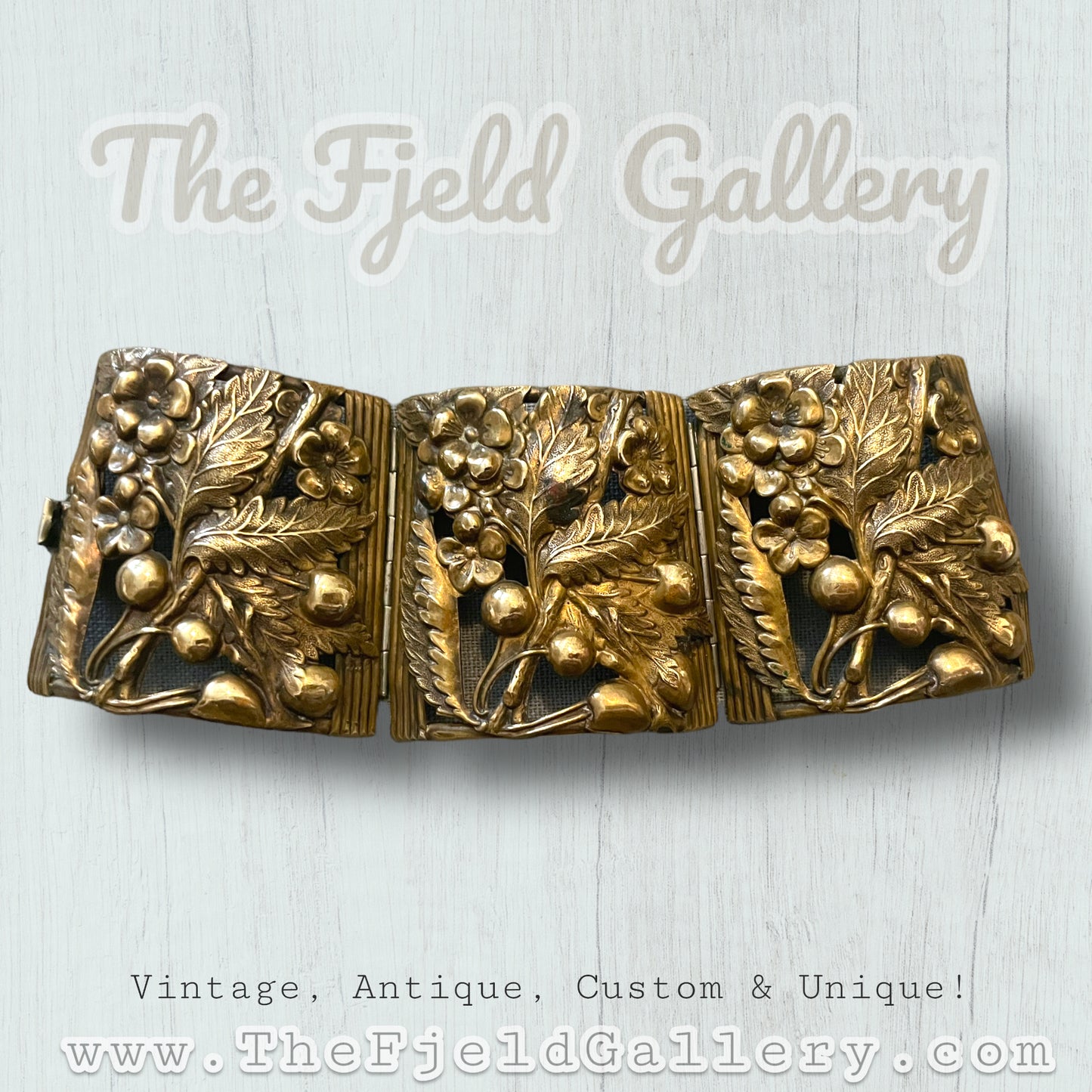 Antique Brass Repoussé Huge Hinged Arm Cuff Gauntlet Bracelet