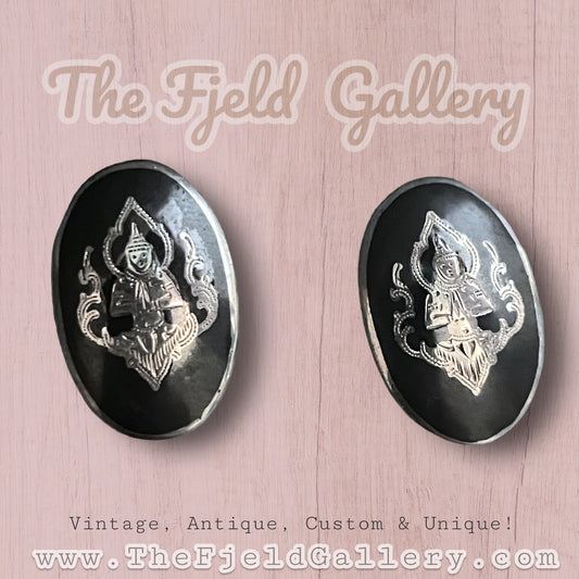 Vintage Siam Sterling Silver Nielloware Oval Earrings