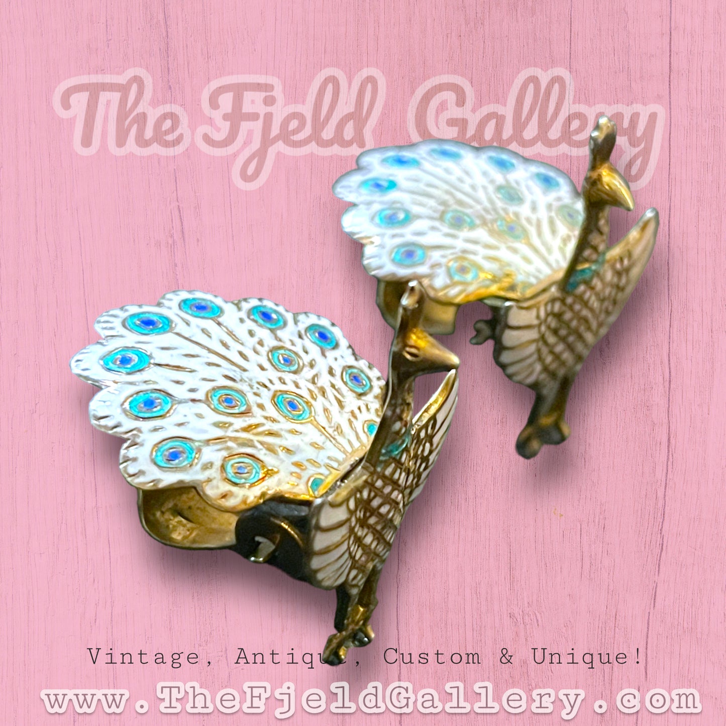 1940’s Siam Vermeille Sterling White & Blue Enamel Peacock Brooch & Earring Set