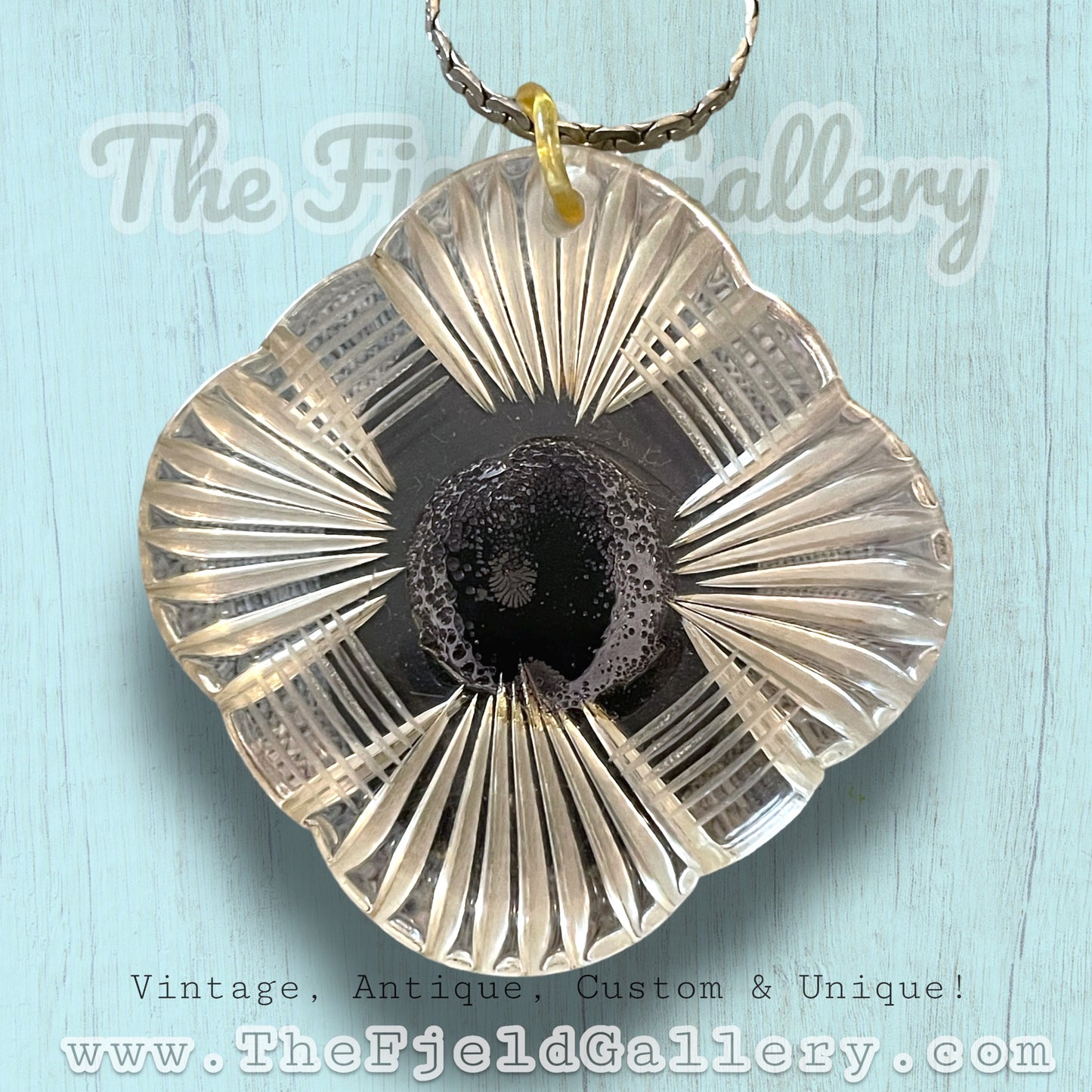 Antique 1920’s Celluloid & Lucite Molded Plastic Black & Clear Mourning Cameo Necklace