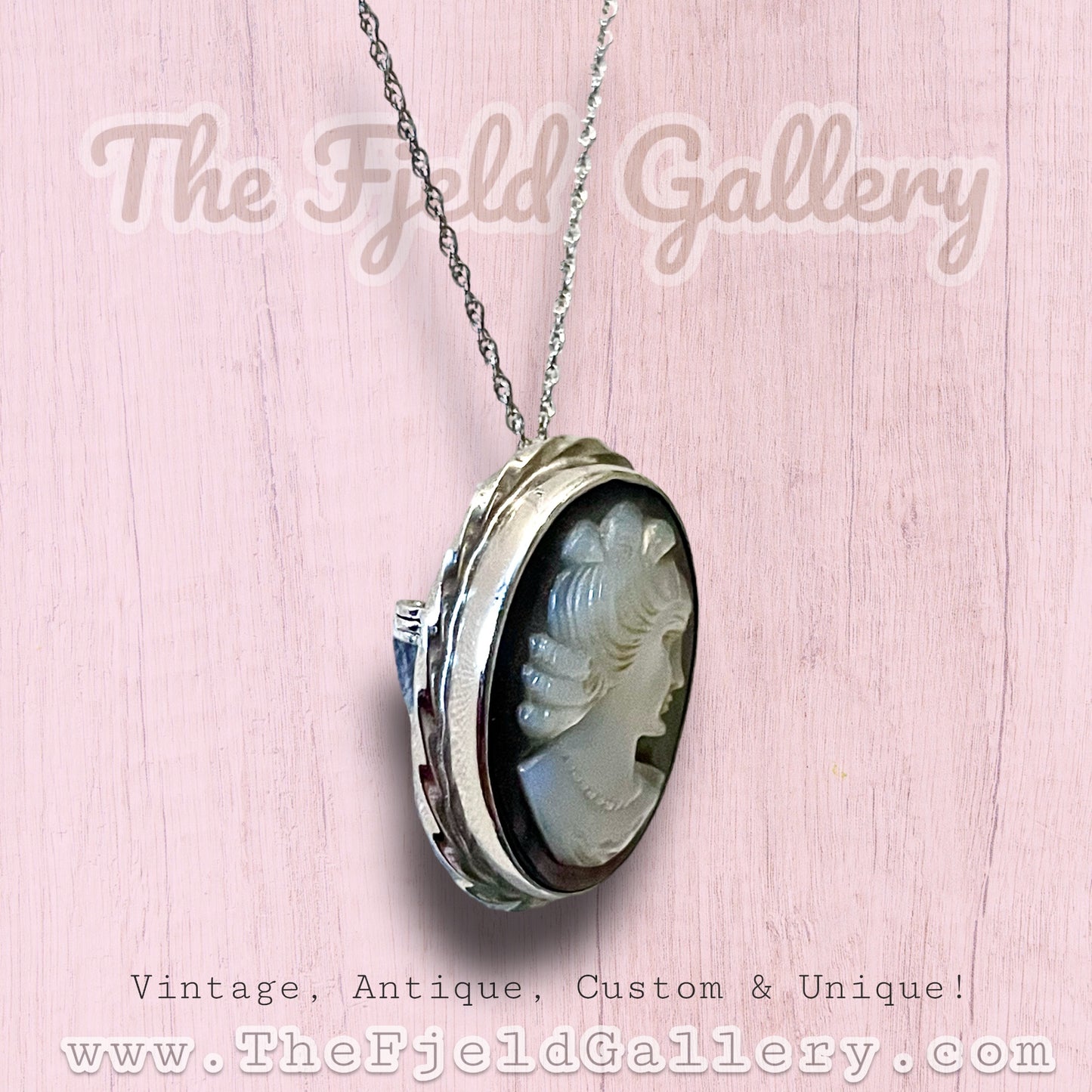 Vintage Sorrento Sterling Silver Abalone Cameo Necklace