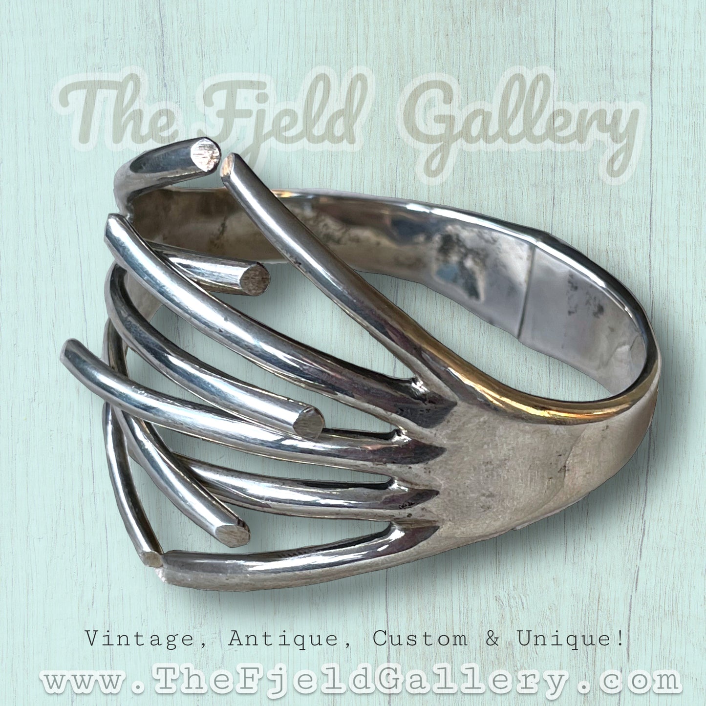 Unique Solid Sterling Silver Modernist Hinged Bypass Clamper Bracelet