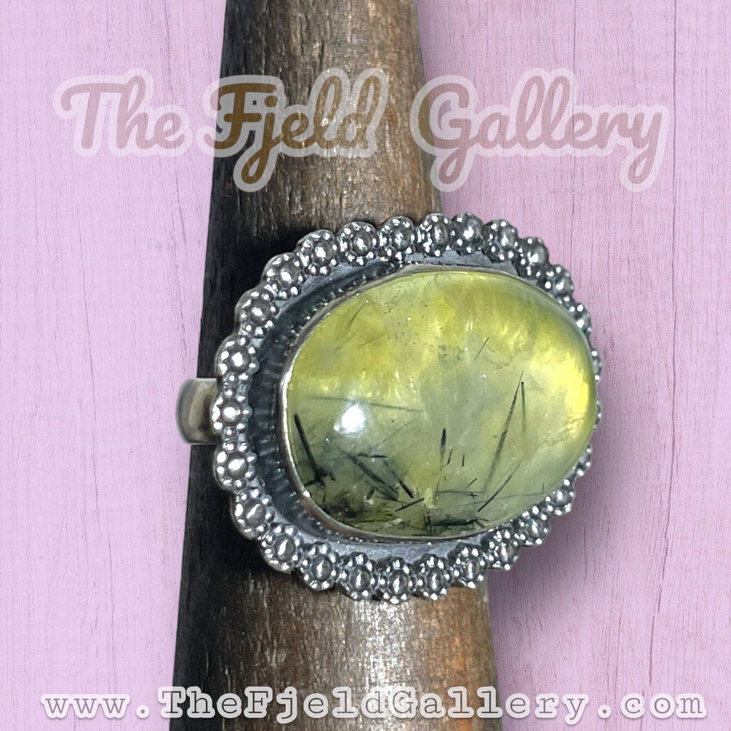 Green Rutile Quartz Sterling Silver Daisy Ring