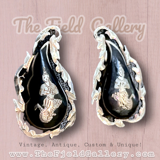 Vintage Siam Nielloware Sterling Silver Goddess Earrings