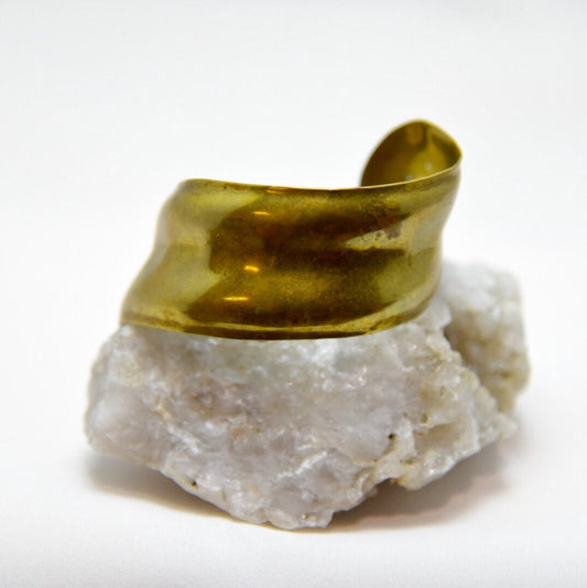 SALE Vintage Asymmetrical Brass Cuff Bracelet, hand hammered and formed c.1960