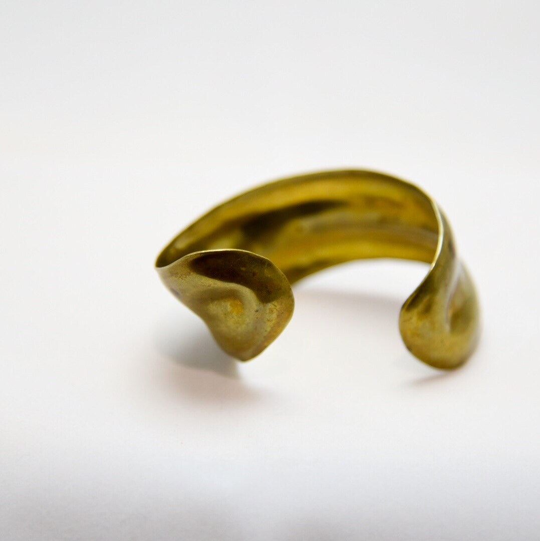 SALE Vintage Asymmetrical Brass Cuff Bracelet, hand hammered and formed c.1960