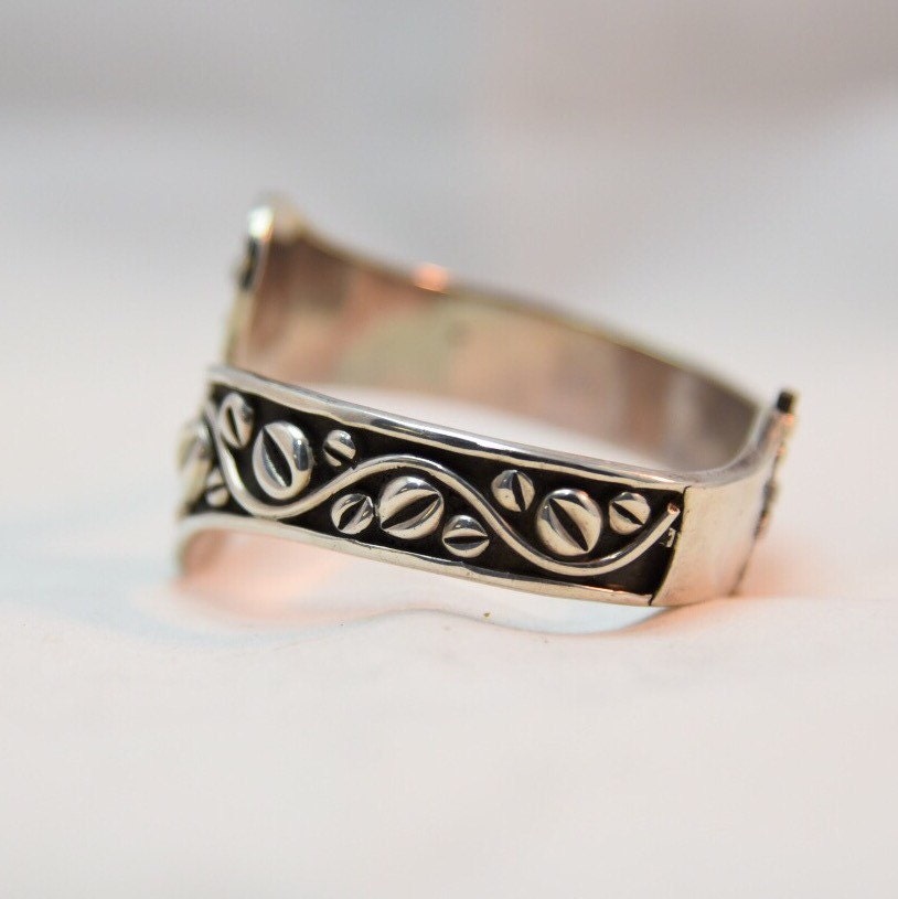 Vintage Taxco Mexican Sterling Silver Daisy Flower Clamper Bracelet