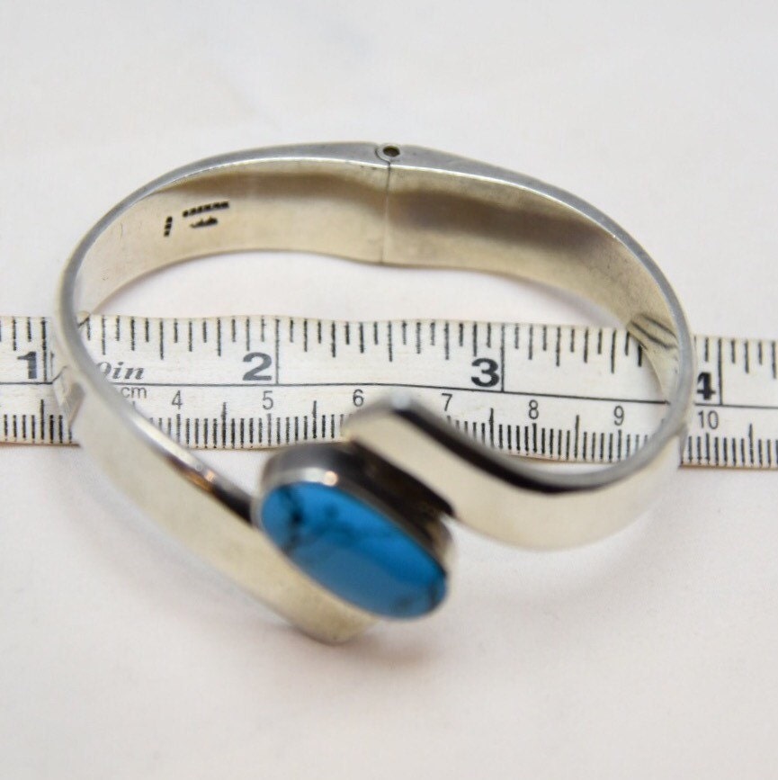 Vintage Sterling Silver & Turquoise Mexican Modernist Clamper Bracelet