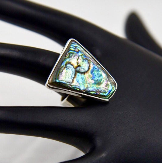 Modernist Abalone Sterling Silver Geometric Adjustable Size Ring