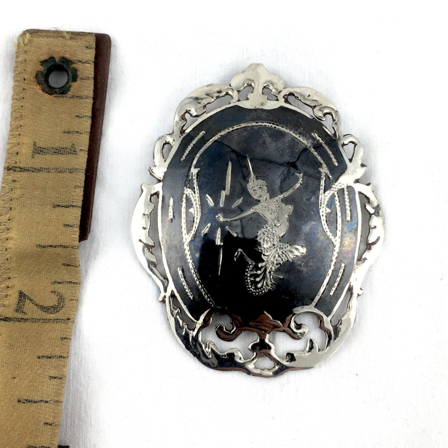 Siam Sterling Silver Nielloware Openwork Brooch featuring Mekkalah the Lightning Godess